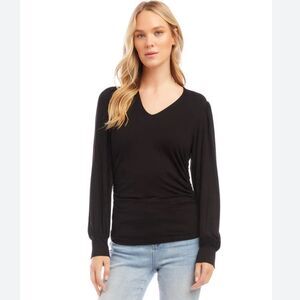 Karen Kane black long sleeve Shirred V-Neck Top- size medium- like new!